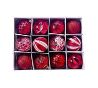 WUSENTOF Christmas Baubles 12 Pcs 60mm Large Xmas Tree Ornaments With Hanging Loop Shatterproof Ornamets Personalised Christmas Decorations, Pink Green Gold Silver Navy Red Brown Burgundy Baubles