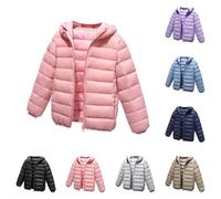 WUSENTOF Kids Boys Girls Lightweight Down Jacket Unisex Full Zip Hooded Windproof Padded Quilted Puffer Coat with Pockets Long Sleeve Winter Warm Casual Packable Winter Coat 4-13 Years