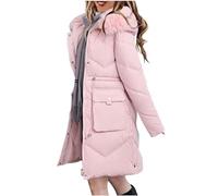 WUSENTOF Long Puffer Coats for Women Solid Color Thickened Hooded Jacket Loose Cotton Coat Winte Warm Quilted Padded Down Coats Long Thick Maxi Fleece Puff Overcoat Windproof Jacket