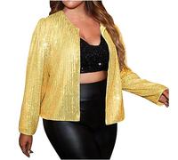 WUSENTOF Sequin Jacket Blazers for Women Solid Color Long Sleeve Open Front Cardigan Fitted Long Sleeve Blazer Jacket Casual Party Suit Lightweight Party Club Tops Concert Outfit Plus Size Gold