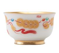 WUSHADEHANS Tea Cup Goat's Fat Jade Porcelain Gilded Owner's Single Attract Wealth and Treasure Wood Leaf Bowl Ceramic Tasting Soaking Container
