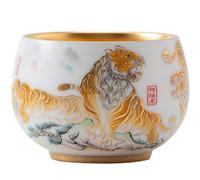 WUSHADEHANS Tea Cup White Jade Porcelain Master's Hand-Gilded Single Home Use Gongfu Set Five Tigers at the Door Bowl Soaking Container