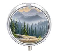 Wushan Pine Tree Pill Box Case 3 Compartment Travel Medicine Pill Organizer 3x A Day Portable Vitamin Organizer with Mirror Small Pillbox for Purse & Pocket Cute Daily Medicine Container Metal Vitamin