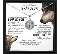 WUSHAOHE To My Grandson Compass Necklace, Meaningful Grandson Necklace Gift Box with Card, Grandson Gift from Grandma and Grandpa, Best Birthday Gift,Christmas Gifts, Stainless Steel, No Gemstone
