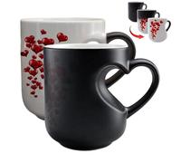 Wusideday 2Pcs Color Changing Mug, Ceramic Magic Mug, Hearts Shaped Handle Colour Changing Mugs, Heat Sensitive Reveal Romantic Love Coffee Cup for Women Men Teen Valentine's Day Mother's Day Gift