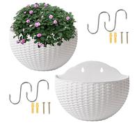 Wusideday 2Pcs Imitation Rattan Wall Hanging Flower Pots, Imitation Rattan European Style Semicircle Plant Baskets, Semicircle Hanging planter Outdoor With Hooks For Balcony Fence