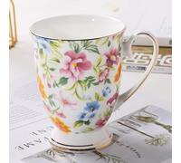 Wusideday Bone China Mug, 300ml Bone Porcelain Classic Breakfast Cup, Floral Coffee Cup with Handle - Bright Color and Patterns Dishwasher Safe Large Coffee Mugs for Latte Cappuccino