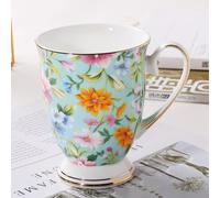 Wusideday Bone China Mug, 300ml Bone Porcelain Classic Breakfast Cup, Floral Coffee Cup with Handle - Bright Color and Patterns Dishwasher Safe Large Coffee Mugs for Latte Cappuccino