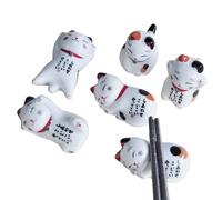 Wusideday Ceramic Lucky Cat Ornament Chopsticks Holders, Cartoon Ceramic Chopsticks Holder with Lucky Cat Shape, 5Pieces Japanese Ceramic Lucky Cat Chopsticks Holder Ornaments