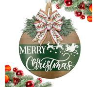 Wusideday Merry Christmas Front Door Sign, Christmas Door Hanger, Reindeer Pattern with Bow Fake Plant Pendant for Winter Holiday Decor Thanksgiving Halloween Bedroom Party Yard