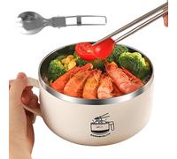 Wusideday Stainless Steel Noodle Bowl with Lid, Instant Noodle Bowl with Handle, 1000ml, Portable Cooker Dishwasher Safe for College Dorm Room for Pasta, Salad, Cereal