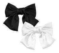 WUSJCOF 2 Pieces Women Hair Clips Large Bow French Style Hair Pins for Girls (Black + White)