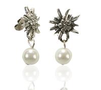 WUSJCOF Costume Earrings Women's Edelweiss with Pearls Dirndl Jewellery for Oktoberfest Accessories Antique Silver
