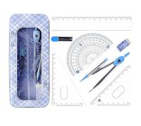 WUSJCOF Geometry Compass Balustrade Set for Middle and Elementary School Complete Kit with Squads Protractor Ruler School Material for Students (Blue)