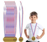 WUSJCOF Pack of 10 Plastic Winners Medals for Children, Sports, Competitions, Parties and Prizes (Gold)