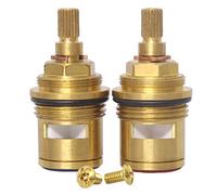Wussh 2PCS Pair 3/4'' Ceramic Disc Cartridge Replacement Mixing Tap Inner | Solid Brass Basin Hot and Cold Faucet Valve Quarter Turn 57MM 12 MM Spline Length 20 Teeth Bathroom
