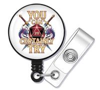 WUSUANED Dice Game Player Badge Reel Game Masters Gift RPG Game Lover Gift You Can Certainly Try Gifts D20 Badge Reel (Certainly Try BR)