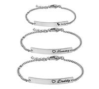 WUSUANED Sn&Daughe&Mommy Bracelet Baptism Bracelet Mom Family Bar Bracelet Set Gift for New Mom&Newborn, set, Stainless Steel