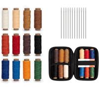 WUTA 12-Colour Waxed Thread Kit, 0.45mm Round Leather Thread, Leather Sewing Thread for Hand Stitching, Leather Craft DIY, Wallets, Shoe Repair & Bookbinding with Needles & Storage Pouch