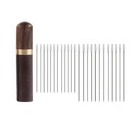 WUTA 24 Pcs Leather Sewing Needles with Black Wood Case, Round Point Large Eye Stitching Needles, Stainless Steel Hand Sewing Needle for Leathercraft(S+L)