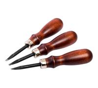 WUTA Leather Edge Beveler, 3 Pcs Wood-Handle Leather Skiving Tool, High Carbon Steel Edge Beveling Craft(0.8+1.0+1.4mm）