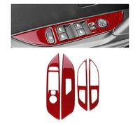 WUTBHGQXWIP Real Soft Carbon Fiber Compatible With Peugeot 208 E-208 2020-2025 Car Front Rear Window Lift Button Panel Trim Sticker(For LHD Red)
