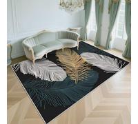 WUTONG Machine Washable Large Bedroom Rugs Black 200x250cm，Feather Pattern Short Pile for Living Room,Playroom,Sitting Room