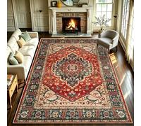 WUTONG Vintage Red Rugs Living Room 240x300cm Extra Large,Distressed Rust Teal Grey Persian Style Medallion Carpet,Short Pile Machine Washable Non Slip Big Area Rug for Lounge