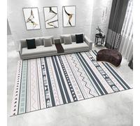 WUTONG Washable Living Room Rugs Large Duck Egg Blue 200x300cm,Stripes Design Anti Slip,Short Pile for Nursery,Office,Dining Room