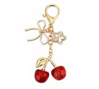 Wututir Cherry Keychain with Bow Charm, Cherry Keychain For Bag Purse Car key,Cute Bow Bag Charm Accessories for Women, Red, 8x4x2cm
