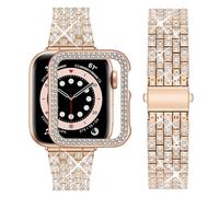 wutwuk Apple Watch Strap 41 mm 40 mm 44 mm 45 mm 38 mm 42 mm Women's Glitter Compatible with iWatch Series SE 9 8 7 6 5 4 3 2 1 Diamond Rhinestone Hard PC Protective Frame Ultra Thin Protective Case