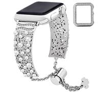 wutwuk Compatible Bling Apple Watch Straps 38mm 40mm/41mm 42mm 44mm/45mm with Bling Case for Women & Girls Cuff Stainless Steel Replacement Strap for iWatch SE 2/SE Series 8 7 6 5 4 3 2 1-Silver 42mm