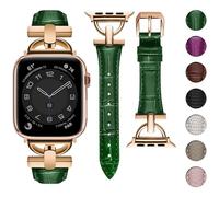 wutwuk Compatible Leather Apple Watch Straps Women 42mm(S11/10) 41mm 40mm 38mm, D-Shape Metal Buckle Leather Wristband for Apple Watch SE3/2/1 Series 11/10/9/8/7/6/5/4/3/2/1 Green+Rose Gold