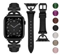 wutwuk Compatible Slim Leather Apple Watch Strap 42mm(S11/10) 41mm 40mm 38mm Women D-Shape Metal Buckle Leather Wristband for Apple Watch SE3/2/1 Series 11/10/9/8/7/6/5/4/3/2/1 42/40/41/38mm-Black