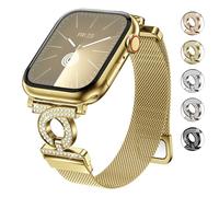 wutwuk Compatible with Apple Watch Straps Women 42(Series 10/11) 41mm 40mm 38mm Adjustable Magnetic Lock Mesh Stainless Steel Strap with Rhinestones for iWatch SE/11/10/9/8/7/6/5/4/3/2/1-Gold