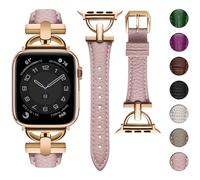 wutwuk Leather Straps for Apple Watch 49/44/46/45mm，Pink | Slim Dressy Soft Leather Band with D-Shape Metal Buckle Fits iWatch Ultra4/3/2/1 SE3/2/1 Series 12/11/10/9/8/7/6/5/4/3/2/1