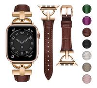wutwuk Leather Straps for Apple Watch 49/44/46/45mm，Red Brown | Slim Dressy Soft Leather Band with D-Shape Metal Buckle Fits iWatch Ultra4/3/2/1 SE3/2/1 Series 12/11/10/9/8/7/6/5/4/3/2/1