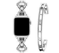 wutwuk Strap+Braclet Compatible Metal Apple Watch Strap 42mm/44mm/45mm/49mm for iWatch SE(2)/9/8/7/6/5/4/3/2/1& Ultra Series and Stainless Steel Roman Numeral Bangle-42mm/44mm/45mm/49mm Silver