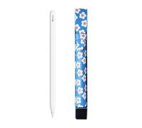 WUUAIR PU Leather Case for Apple Pencil 1st/2nd Gen - Shockproof Sleeve with Elastic Band & Buckle, Attach to iPad White Floral on Blue