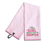 WUUCKOO This Girl Knows How to Par Tee Embroidered Pink Golf Towel, Funny Golf Towels for Golf Bags with Clip, Birthday Retirement Gift for Grandma Mom Golfer, Ladies Golf Towel, Women Golf Towel