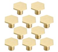 Wuudi 10Pcs Solid Brass Hexagon Knobs with Screw for Cupboard, Desk, Drawer, Dresser Drawer, Gold (30 x 21mm)