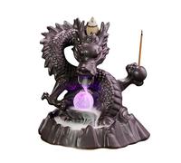 Wuudi Dragon Incense Waterfall Burner, Ceramic Smoke Backflow Incense Holder with Colour Changing Crystal Ball, Incense Cones and Incense Sticks for Home Fragrance Decoration Ornament