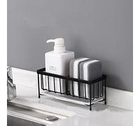 Wuudi Kitchen Sink Caddy Stainless Steel Sponge Holder with Removable Drain Tray Kitchen Organiser Tidy Rack (black)