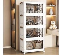 Wuudi Storage Boxes with Lids Collapsible Storage Bin Stackable Organiser, Foldable Plastic Box with Door and Wheels (4 tier)