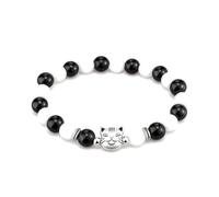 WUUISDNX Money Attraction Bracelet Cat Jewelry Gift Idea For Cat Lovers Bracelet Token Of Affection SweetestDay, Obsidian + white chalcedony head (wit