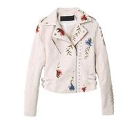 WUUISDNX Windproof Female PU Leather Rivet Coat Classic Motorcycle Moto Biker Sleeve Punk Outerwear For Women Biker Jacket Women, white, XL