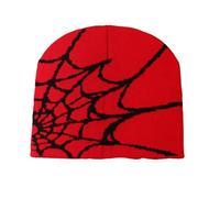 WUUISDNX Winter Essential Unisex Knitted Beanie Hat for Warmth and Style Versatile Style AcrylicFibers Spider Web Beanie Hat, red Black