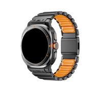 WUURAA Stainless steel+Rubber Strap For Samsung Galaxy Watch Ultra 47mm Silicone Metal Band For Watch8/8Classic 40 44 46mm Bracelet(Black orange,For Galaxy 8 40mm)
