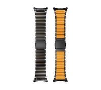 WUURAA TitaniumRubber Strap For Samsung Galaxy Watch Ultra 47mm Stainless Steel+Rubber Band For Watch8/8Classic 40 44 46mm Bracelet(Black Orange-Stainless,For Galaxy 8 40mm)