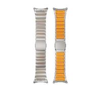 WUURAA TitaniumRubber Strap For Samsung Galaxy Watch Ultra 47mm Stainless Steel+Rubber Band For Watch8/8Classic 40 44 46mm Bracelet(Titanium Orange-Titanium,For Galaxy Ultra 47mm)